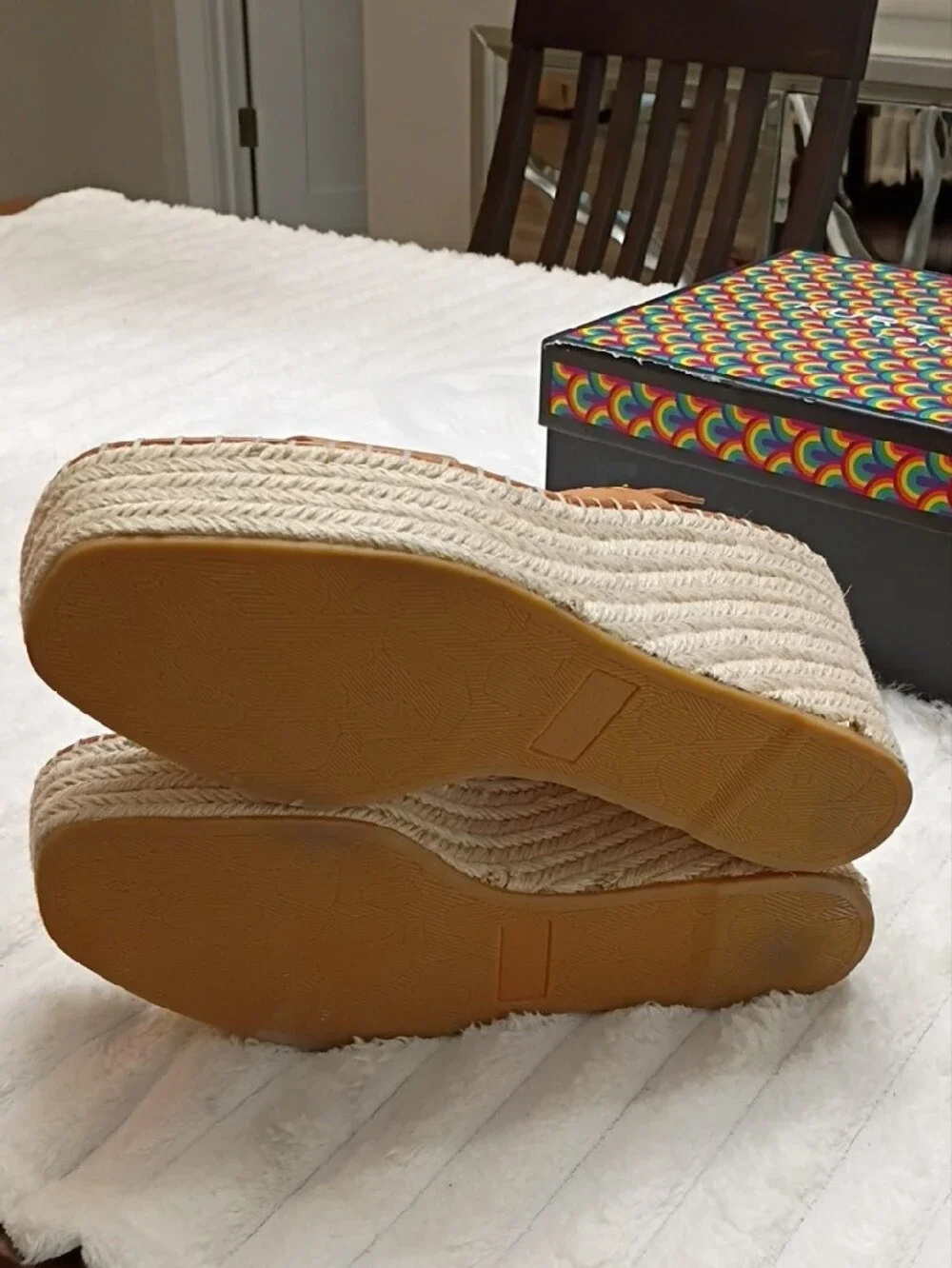Veronica Beard Riya Cognac Leather Woven Espadrille Wedge Sandals